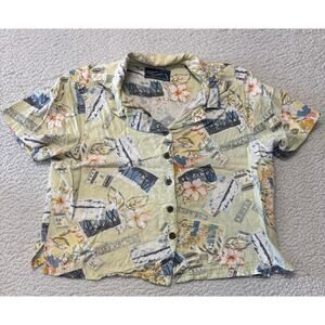 Island Traders Womens Short Sleeve Cropped Hawaiian Shirt Large